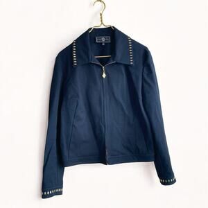 ST JOHN SPORT Black Studded Jacket Blazer Classic Size L